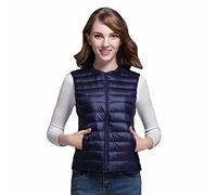 Women's Quilted Gilet, Lightweight Zip Padded Vest,Autumn and Winter Slim Fit Down Vest Ladies Collarless Liner Large Size Round Neck Zipper Vest Blue