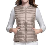 Women's Quilted Gilet Lightweight Zip Padded Vest Ladies Body Warmer Quilted Sleeveless Down Jacket Outwear Vest Thick Casual Winter Coat Warm Gilet Ladies Walking Riding Jacket With (Khaki, XXXXL)