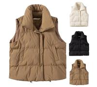 Women's Quilted Gilet Sleeveless Padded Jacket Waterproof Vest Lightweight Body Warmer Solid Color Outerwear Lapel Collar Puffer Gilets with Pockets Waistcoat Ladies Casual Cardigans Workout Vests