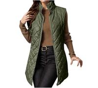 Women's Quilted Gilets Long Lightweight Solid Plain Ladies Jackets Casual Sleeveless Comfy ELegant Gilet Classic Loose Fit Longline Body Warmers Autumn Winter Zip Up Coats