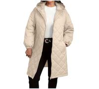 Womens Quilted Jacket Lightweight Down Puffer Coats Winter Casual Warm Padded Jackets Full Zip Hooded Thermal Ladies Outerwear Parka Coat with Pockets Longline Insulated Jacket Outdoor Outcoats