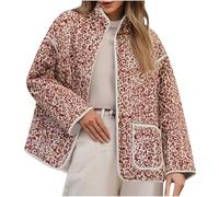 Women's Quilted Jacket Short Puffer Jacket Vintage Embroidered Floral Print Open Front Cardigans Padded Coats Long Sleeve V Neck Buttons Winter Warm Coats with Pocket Ethnic Style Outerwear