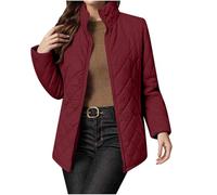 Women's Quilted Jackets - Diamond Stand Collar, Long Sleeve Full Zip Up, Winter Warm Padded Jacket, Windproof Outdoor, Cotton Loose Fit, Ladies Elegant Slim Coats, Casual Solid Color, Pockets