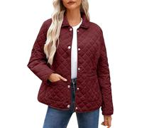 Women's Quilted Jackets Uk - Diamond Lightweight Padded Coat, Long Sleeve Casual Loose Puffer Jacket, Pockets, Oversized Lapel Collar Button Down Pullover Top, Winter Warm, Windproof, Outwear Walking