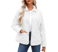 Women's Quilted Jackets Uk - Diamond Lightweight Padded Coat, Long Sleeve Casual Loose Puffer Jacket, Pockets, Oversized Lapel Collar Button Down Pullover Top, Winter Warm, Windproof, Outwear Walking