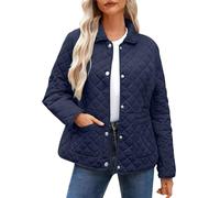 Women's Quilted Jackets Uk - Diamond Lightweight Padded Coat, Long Sleeve Casual Loose Puffer Jacket, Pockets, Oversized Lapel Collar Button Down Pullover Top, Winter Warm, Windproof, Outwear Walking