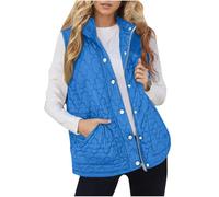 Women's Quilted Padded Gilet Button Zip Vest Sleeveless Stand Collar Jacket | Womens Down Jackets, Warm Soft Gilet, Fuzzy Fluffy Coat, Windproof Waistcoat, Outerwear with Pockets for Outdoor Indoor