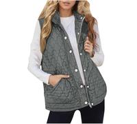 Women's Quilted Padded Gilet Button Zip Vest Sleeveless Stand Collar Jacket | Womens Down Jackets, Warm Soft Gilet, Fuzzy Fluffy Coat, Windproof Waistcoat, Outerwear with Pockets for Outdoor Indoor