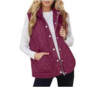 Women's Quilted Padded Gilet Button Zip Vest Sleeveless Stand Collar Jacket | Womens Down Jackets, Warm Soft Gilet, Fuzzy Fluffy Coat, Windproof Waistcoat, Outerwear with Pockets for Outdoor Indoor