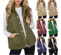 Women's Quilted Padded Gilet Button Zip Vest Sleeveless Stand Collar Jacket | Womens Down Jackets, Warm Soft Gilet, Fuzzy Fluffy Coat, Windproof Waistcoat, Outerwear with Pockets for Outdoor Indoor