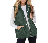 Women's Quilted Padded Gilet Button Zip Vest Sleeveless Stand Collar Jacket | Womens Down Jackets, Warm Soft Gilet, Fuzzy Fluffy Coat, Windproof Waistcoat, Outerwear with Pockets for Outdoor Indoor