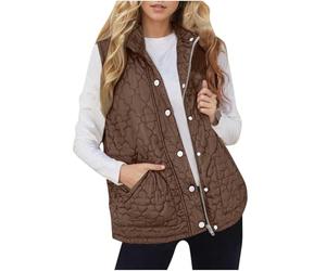 Women's Quilted Padded Gilet Button Zip Vest Sleeveless Stand Collar Jacket | Womens Down Jackets, Warm Soft Gilet, Fuzzy Fluffy Coat, Windproof Waistcoat, Outerwear with Pockets for Outdoor Indoor