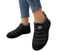 Women's Quilted Slip-On Shoes with Soft-Lined Collar and Flat Sole | Pull-on shoe design with stitched horizontal panels, a rounded closed toe and a contrasting dark sole; cloth outer and shoe