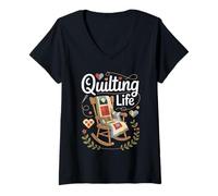Womens Quilting Granny Life Funny Sewing Grandma V-Neck T-Shirt