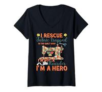 Womens Quilting Hero Funny Sewing Fabric Rescue Design V-Neck T-Shirt