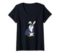 Women's Quirky Cute Penguin Rabbit Fusion Character V-Neck T-Shirt