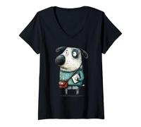 Women's Quirky Dog Postman Letter Delivery Canine Design V-Neck T-Shirt