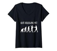 Womens Quit Following Me! Funny Evolution of The Human Race, Earth V-Neck T-Shirt