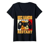 Womens Quiz Gamers Don’t Stop We Simply Restart Fun V-Neck T-Shirt