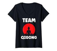 Womens Quote Sport Minimalist Relaxation qi gong Simple Team Qigong V-Neck T-Shirt