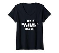 Womens Rabbit Adoption, Life is Better with A Rescue Rabbit V-Neck T-Shirt