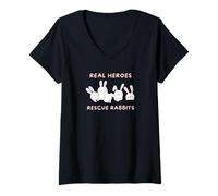 Womens Rabbit Adoption, Real Heroes Rescue Rabbits V-Neck T-Shirt