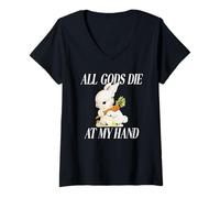 Womens Rabbit All Gods Die at My Hand V-Neck T-Shirt