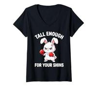 Women's Rabbit Boxing Tall Enough for Your Shins Funny Bunny V-Neck T-Shirt