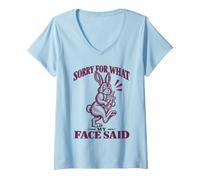 Women's Rabbit Coffee Sorry for What My Face Said Sarcastic Bunny V-Neck T-Shirt