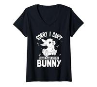 Women's Rabbit Lover Sorry I Can't I Have Plans with My Bunny V-Neck T-Shirt