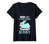 Women's Rabbit Lover Sorry I Can't I Have Plans with My Bunny V-Neck T-Shirt