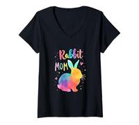 Womens Rabbit Mama Design Colorful Beautiful Rabbit Mom V-Neck T-Shirt