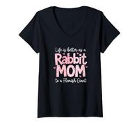 Women's Rabbit Mom Lifes Better Flemish Giant V-Neck T-Shirt