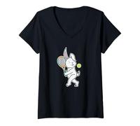Women's Rabbit Plays Tennis V-Neck T-Shirt