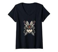 Womens Rabbit Samurai Helmet Katana Warrior V-Neck T-Shirt