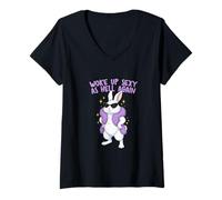 Women's Rabbit Woke up Sexy as Hell Again Funny V-Neck T-Shirt