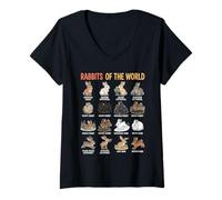 Women's Rabbits of the World Species Educational Chart Bunny Types V-Neck T-Shirt