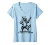 Womens Rabid Bluegrass Fan Raccoon Banjo Player Retro V-Neck T-Shirt