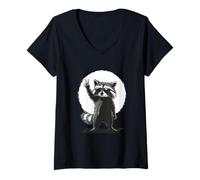 Womens raccoon as with peace sign fingers cool raccoons musician V-Neck T-Shirt