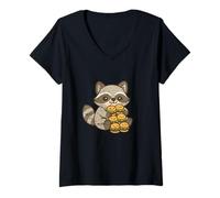 Women's Raccoon Burger Stack Cartoon V-Neck T-Shirt