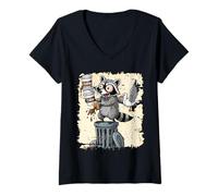 Womens Raccoon Coffee Chaos Morning Mess Animal Graphic V-Neck T-Shirt