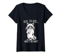 Womens Raccoon Coffee Lover Where's The Work Funny V-Neck T-Shirt
