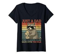 Womens Raccoon Dad, Just A Dad Who Always Came Back with The Milk V-Neck T-Shirt