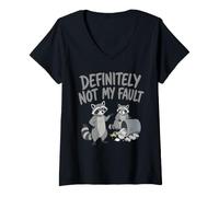 Women's Raccoon Definitely Not My Fault Funny Trash Panda Humor V-Neck T-Shirt