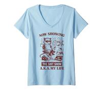 Womens Raccoon Director Now Showing Life Chaos Funny V-Neck T-Shirt