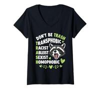 Women's Raccoon Don't Be Trash LGBTQ Equality Ally Design V-Neck T-Shirt