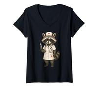 Womens Raccoon Dressed As A Nurse Funny Nursing V-Neck T-Shirt