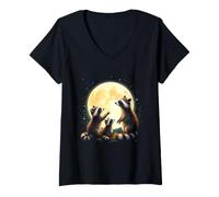 Women's Raccoon Family Under the Full Moon V-Neck T-Shirt