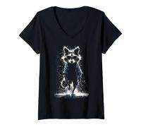 Women's Raccoon Forest Kawaii Trash Panda Animal Lover Sunglasses V-Neck T-Shirt