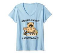 Womens Raccoon Gamify being an Introvert, funny antisocial design V-Neck T-Shirt